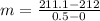 m=\frac{211.1-212}{0.5-0}