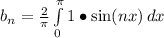 b_n=\frac{2}{\pi}\int\limits^\pi_ {0} {1\bullet\sin(nx)} \, dx