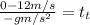 \frac{0- 12m/s}{-gm/s^2} = t_t
