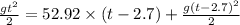 \frac{gt^2}{2}=52.92\times \left ( t-2.7\right )+\frac{g\left ( t-2.7\right )^2}{2}