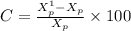 C=\frac{X^1_p- X_p}{X_p}\times 100