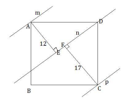 Abcd is a square. parallel lines m, n, and p pass through vertices a, b, and c, respectively. the di