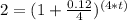 2=(1+ \frac{0.12}{4})^{(4*t)}