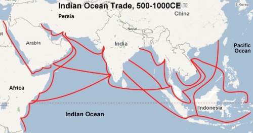 According to the map, which statement about the indian ocean routes is true? a) trade connected afr