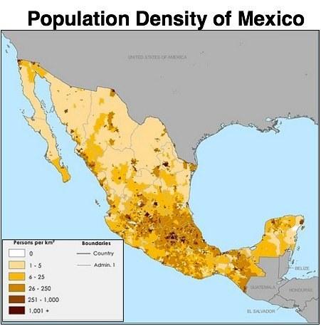 Using the map as a source, which environmental issue can best be linked to the population density of