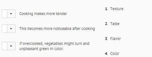 Can i get some ? several things are affected by cooking vegetables. match the appropriate term wi