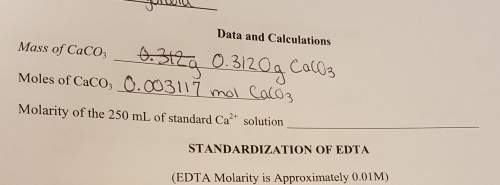 Molarity of the 250ml of standard ca solution