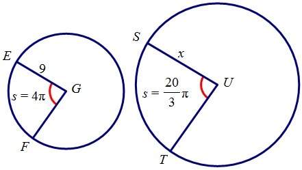 Circle g and circle u are similar. find the value of x a. 5 b. 15 c. 60 d. 240