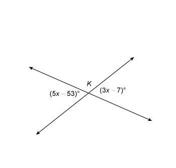 The lines intersect at point k. what is the value of x? 23 30 46 62 plz asap and i will mark brain