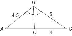 This figure shows △abc . bd¯¯¯¯¯ is the angle bisector of ∠abc . what is ad ? enter your answer, as