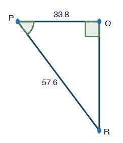 In △pqr, find the measure of ∡p. triangle pqr where angle q is a right angle. pq measures 33 point