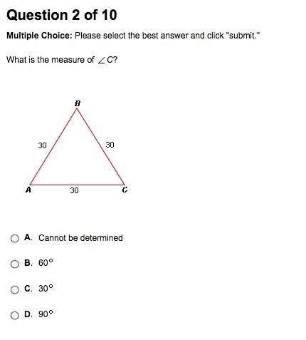 What is the masure of angle c? i am not sure what the answer is. .