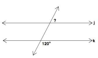 Given that j || k, what is the measure of the missing angle? a) 30° b) 40° c) 60° d) 120°&lt;