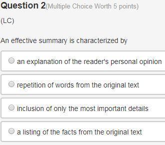An effective summary is characterized by a. an explanation of the reader's personal opinion b. repet