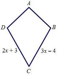 Quadrilateral abcd is a kite. if line ad is congruent to line ab, solve for x.