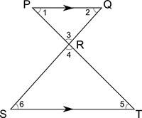 The figure shows two parallel lines pq and st cut by the transversals pt and qs. which statement bes