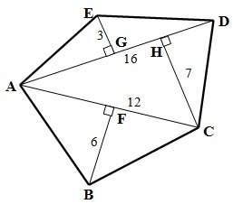 Find the area of the following polygons: given: ac = 12, ad = 16