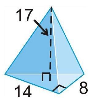 Find the volume of the triangular pyramid to the nearest whole number. a) 317 units3 b) 476 units3 c