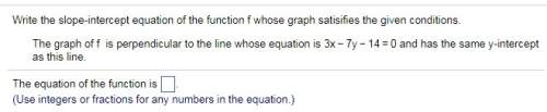Write the slope-intercept equation of the function f whose graph satisifies the given conditions.