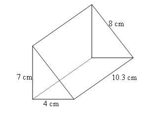 What is the volume of this right triangular prism? a) 144.2 cm3 b) 164.8 cm3 c) 288.4 cm3 d) 115