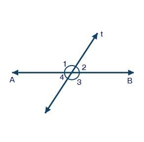 The figure below shows a straight line ab intersected by another straight line t: write a paragrap