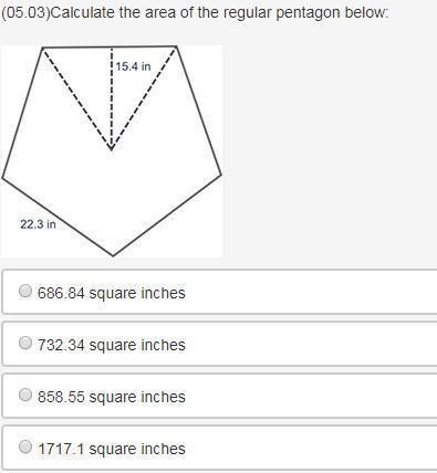 Calculate the area of the regular pentagon below: a regular pentagon with side length of 22.3 inch