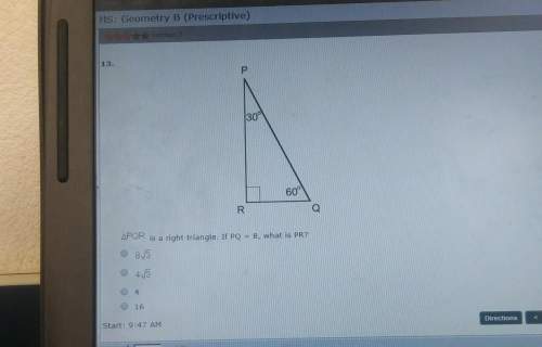 Triangle pqr is a right triangle. if pq= 8 , what is pr?