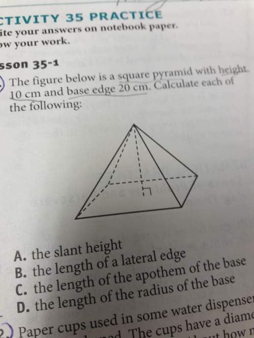 What is the slant height of a square pyramid with the height of 10cm and base edge 20cm