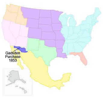 On the map above, review the territory gained by the united states through the gadsden purchase. how