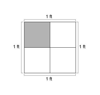 Asquare tile with sides of length 1 ft is divided into 4 equal sections as shown.&nbsp; &nbsp; write