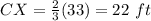 CX=\frac{2}{3}(33)=22\ ft