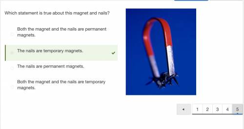 Which statement is true about this magnet and nails?  a. both the magnet and the nails are permanent