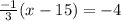 \frac{-1}{3} (x - 15) = -4