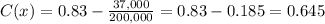 C(x)=0.83- \frac{37,000}{200,000}=0.83-0.185=0.645