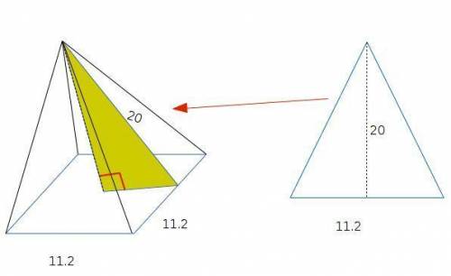 What is the lateral surface area of a square pyramid with a side length 11.2 cm and a slant height 2