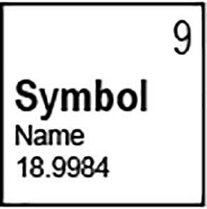 He image shows the representation of an unknown element in the periodic table. a square is shown. in