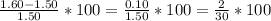 \frac{1.60-1.50}{1.50} *100=\frac{0.10}{1.50} *100= \frac{2}{30} *100