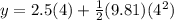 y = 2.5(4) + \frac{1}{2}(9.81)(4^2)