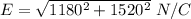 E=\sqrt{1180^2+1520^2}\ N/C