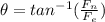 \theta = tan^{-1} (\frac{F_n}{F_e})