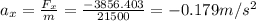a_x=\frac{F_x}{m}=\frac{-3856.403}{21500}=-0.179 m/s^2