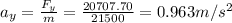 a_y=\frac{F_y}{m}=\frac{20707.70}{21500}=0.963 m/s^2
