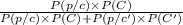 \frac{P(p/c)\times P(C)}{P(p/c)\times P(C)+P(p/c')\times P(C')}