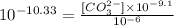 10^{-10.33}=\frac{[CO_3^{2-}]\times 10^{-9.1}}{10^{-6}}