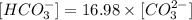 [HCO_3^-]=16.98\times [CO_3^{2-}]