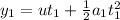 y_1=ut_1+\frac{1}{2}a_1t_1^2