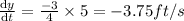 \frac{\mathrm{d} y}{\mathrm{d} t}=\frac{-3}{4}\times 5=-3.75 ft/s