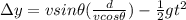 \Delta y = v sin\theta (\frac{d}{vcos\theta}) - \frac{1}{2}gt^2