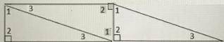 Arrange the three congruent triangles so that angles one and three are adjacent to one another and a