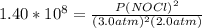 1.40*10^8= \frac{P(NOCl)^2}{(3.0 atm)^2(2.0atm)}